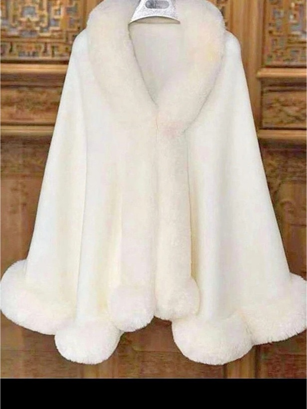 White Faux Fur Trim Cape